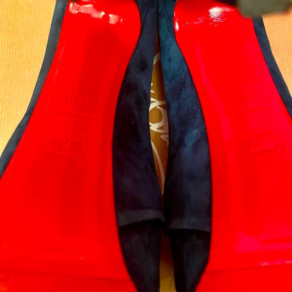 Christian Louboutin Drapesse 160 Suede Teal Peep Toe Heels